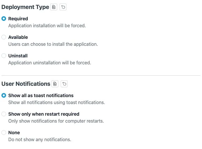 Recast Cloud Deployment-Einstellungen für Installation und Benachrichtigungen