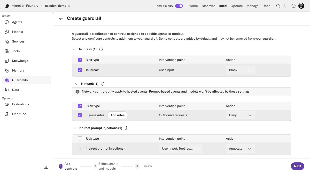 Foundry Network Controls: Geltungsbereich nur für Hosted Agents