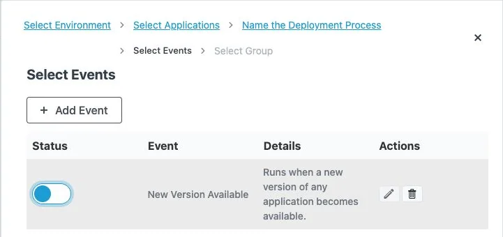 Deployment-Assistent mit ausgeschaltetem Ereignis New Version Available
