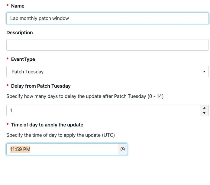 Patch-Tuesday-Event in Recast Cloud mit einem Tag Verzögerung und UTC-Zeit